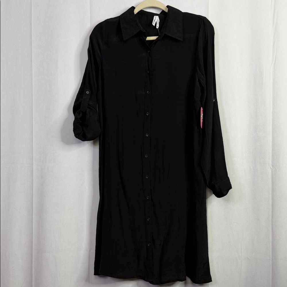 Live 4 Truth Sheer Elegant Black Button Up Roll Tab Sleeve Maternity Top